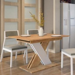 Трапезна маса XARELTO разтегателна, дъб ланселот/бяло - Mese de dining