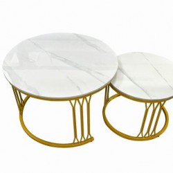 Комплект 2 холни маси KAMILIA - BM, кръгли бял мрамор/златно - Bogdan Furniture Europe