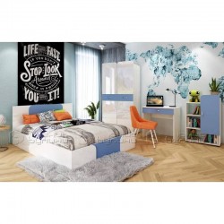 Детско обзавеждане Flex Blue – BM, Бяло гланц, Дъб крафт бял, Синьо - Seturi mobilier pentru copii