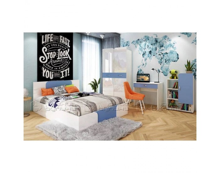 Детско обзавеждане Flex Blue – BM, Бяло гланц, Дъб крафт бял, Синьо