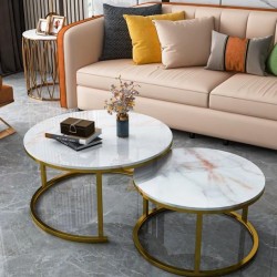 Комплект 2 маси кръгли ANABEL, бял мрамор/златно - Bogdan Furniture Europe