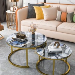 Комплект 2 маси кръгли KOSARA, черно-бял мрамор/златно - Bogdan Furniture Europe