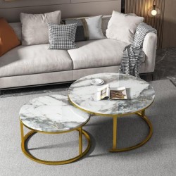 Комплект 2 маси кръгли ELINA, бял мрамор/златно - Bogdan Furniture Europe