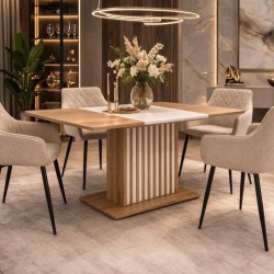 Трапезна маса KADI разтегателна дъб артисан/бяло - Mese de dining