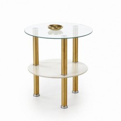 Холна маса DUCAT_S кръгла прозрачно стъкло/бял мрам/златно - Bogdan Furniture Europe