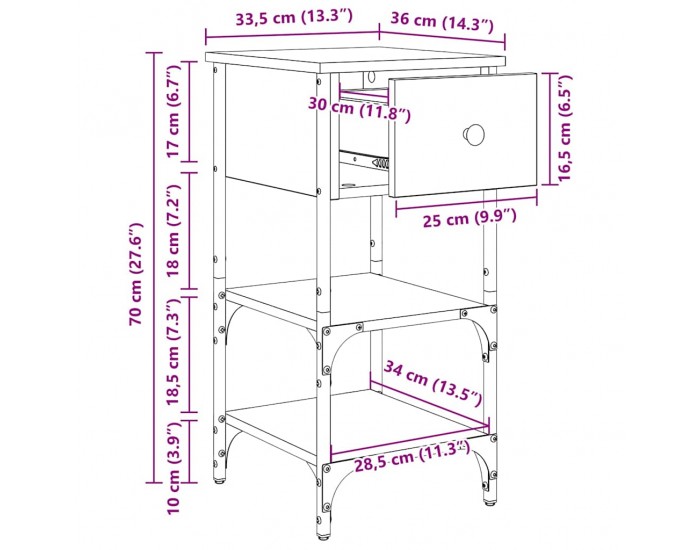 Sonata нощен шкаф с чекмедже 2 pcs, Черния дъб, 33.5 x 36 x 70 см