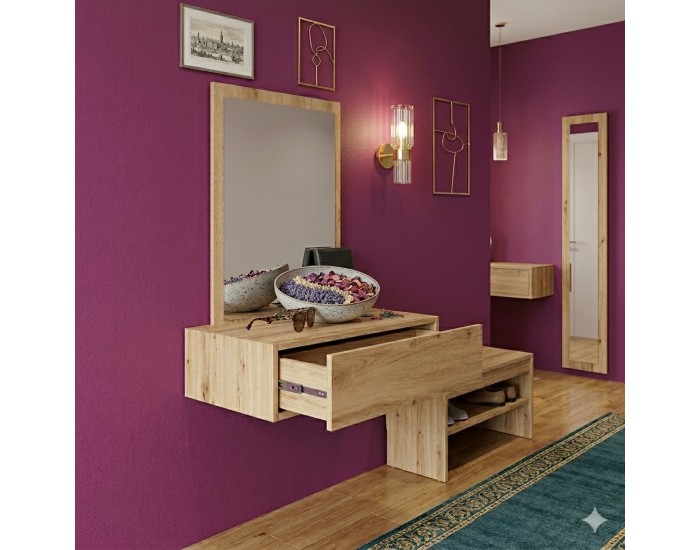 Sonata H Огледално тоалетно шкафче занаятчийско дъбово 60x40x70 см