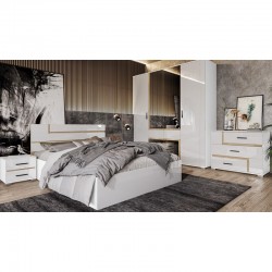 Спален комплект Mod 7075, Бяло гладко и сонома арвен, За матрак 160 х 200 см - Bogdan Furniture I