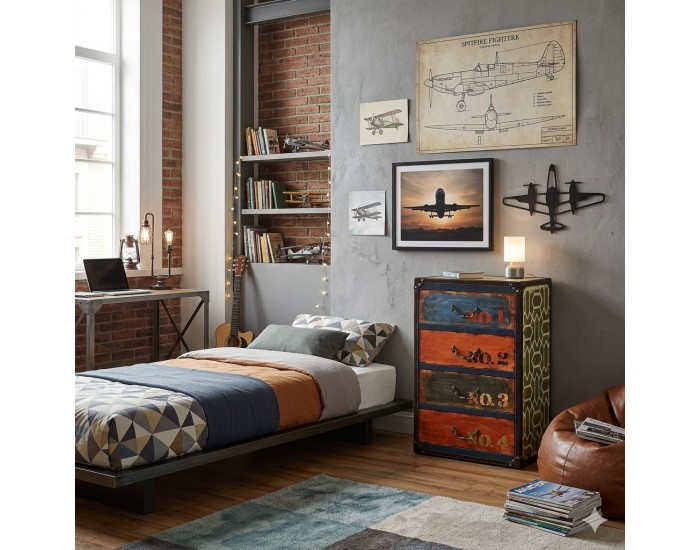 Скрин Goslar с 4 чекмеджета, 66 x 40 x 30 cm, индустриален дизайн, еко кожа,MDF, многоцветен