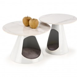 Комплект 2 маси OSARIO кръгли бял мрамор/бяло - Bogdan Furniture Europe