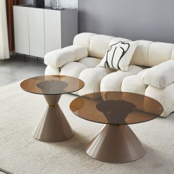 Комплект 2 маси REBECA, кръгли, кафяво стъкло/шампанско - Bogdan Furniture Europe