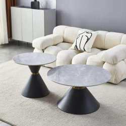 Комплект 2 маси MADELIN кръгли сива керамика/черно - Bogdan Furniture Europe