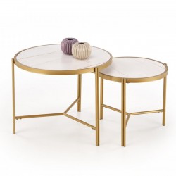 Комплект 2 маси FATIMA кръгли БЯЛ мрамор/златно - Bogdan Furniture Europe