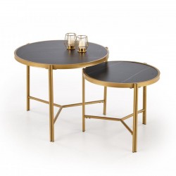 Комплект 2 маси FATIMA кръгли ЧЕРЕН мрамор/златно - Bogdan Furniture Europe