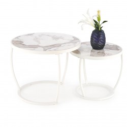Комплект 2 маси INES кръгли бежов мрамор/бяло - Bogdan Furniture Europe