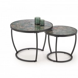 Комплект 2 маси INES кръгли зелен мрамор/черно - Bogdan Furniture Europe