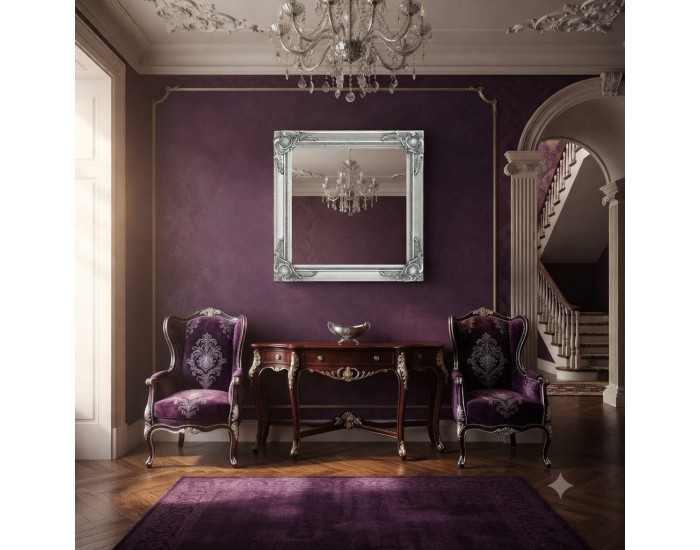 Sonata Стенно огледало, бароков стил, 60x60 см, сребристо