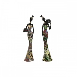 Декоративна фигурка Home ESPRIT Многоцветен Африканка 10 x 7,5 x 38,5 cm (2 броя) - Decorațiuni