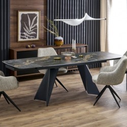 Трапезна маса Мебели Богдан модел Armani, разтегателна, черен мрамор/черно - Mese de dining