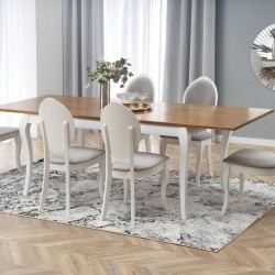 Разтегателна Трапезна Маса BM-Windsor 1, MDF, бял, тъмен дъб - Mese de dining