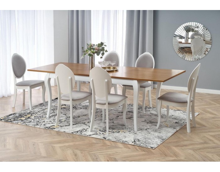 Разтегателна Трапезна Маса BM-Windsor 1, MDF, бял, тъмен дъб