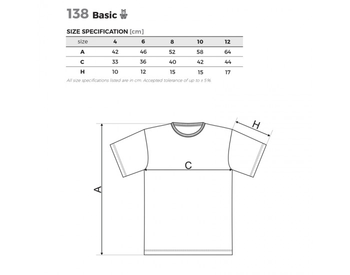 Malfini Детска тениска Basic 138, размер 110 cm, възраст 4 години, червена