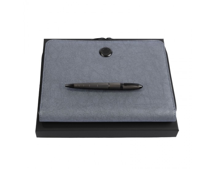 Hugo Boss Комплект химикалка и конферентна папка, A5, сиви
