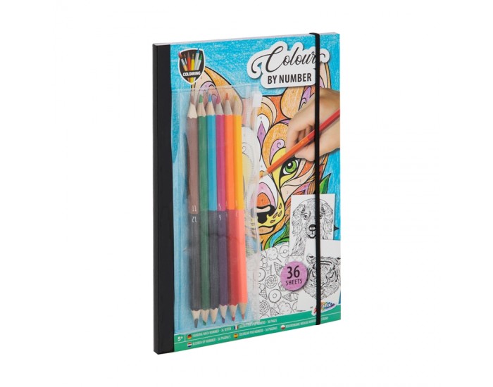 Grafix Книжка за оцветяване, по номера, с 6 двойни молива