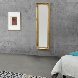 Стенно огледало Livorno  132 x 42 x 3,5 cm с рамка от евкалиптово дърво златисто - Oglinzi
