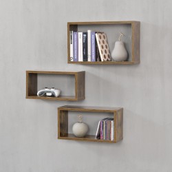 Стенен рафт Mandal,  Комплект от 3 цвята,  тъмно дърво - Living