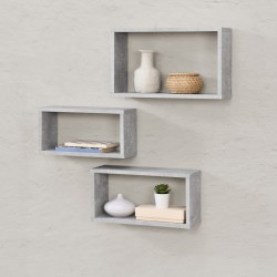 Стенен рафт Mandala,  комплект от три различни размера,  бетонен вид цвят - Living