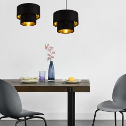 Интериорен пендел  Lopar E27 Метал/Текстил, Черен/Златист абажур Ø 30 cm - Lustre de tavan