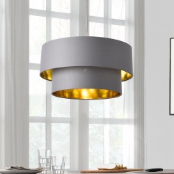 Интериорен пендел Lopar E27 метал/текстил, сив/златист абажур Ø 40 cm - Lustre de tavan