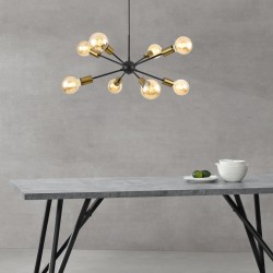 Висяща лампа Amiens,  8-пламъчна E27, месингова, черен цвят - Lustre de tavan