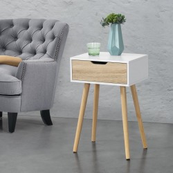 Помощна маса östersund, размери 60x40x30 см,  с чекмедже, Бял цвят и дъб - Mese