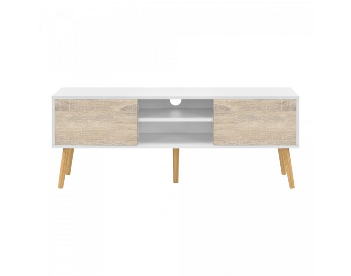 ТВ маса Eskilstuna, размери 120 x 29,5 x 46,5 см,  с 2 врати на шкафа и 2 рафта, дъб, Бял цвят