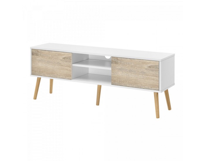 ТВ маса Eskilstuna, размери 120 x 29,5 x 46,5 см,  с 2 врати на шкафа и 2 рафта, дъб, Бял цвят