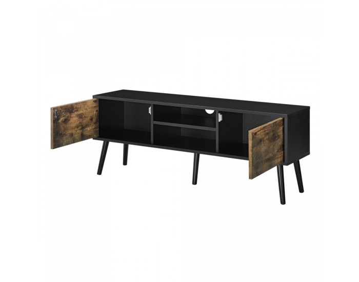ТВ маса Eskilstuna, размери 120 x 29,5 x 46,5 см, с 2 врати на шкафа и 2 рафта, Черно, Тъмно дърво