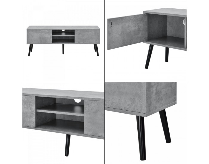 ТВ маса Eskilstuna, размери 120 x 29,5 x 46,5 см,  с 2 врати на шкафа и 2 рафта, Бетонен вид цвят