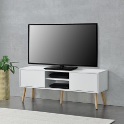 ТВ маса Eskilstuna, размери 120 x 29,5 x 46,5 см с 2 врати на шкафа и 2 рафта, Бяла - Sonata G