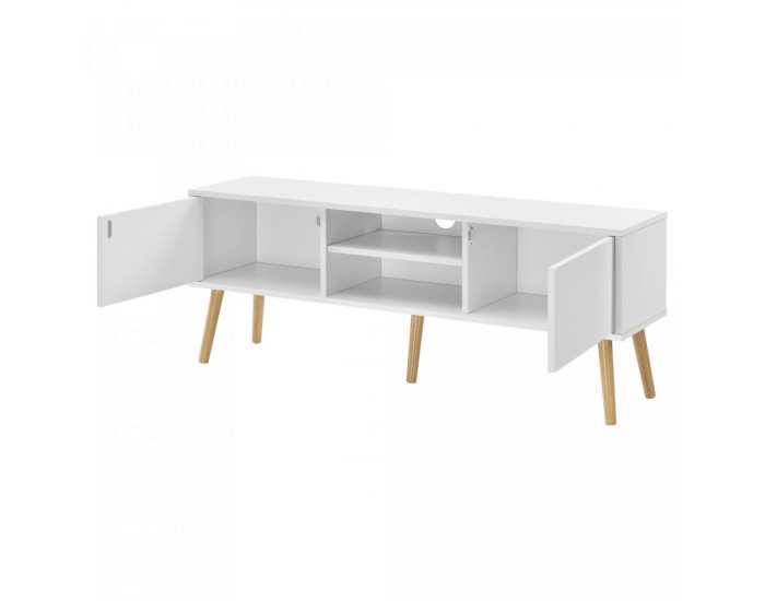 ТВ маса Eskilstuna, размери 120 x 29,5 x 46,5 см с 2 врати на шкафа и 2 рафта, Бяла