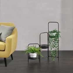 Стойка за растения Врасене, с 3 рафта, Метално черен цвят - Decorațiuni