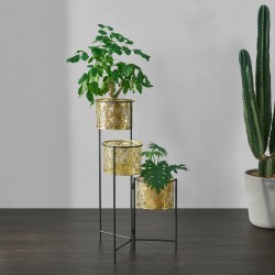 Стойка за растения Verrebroek,  с 3 саксии за растения,  Черен месинг - Decorațiuni