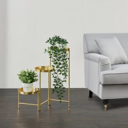 Стойка за саксия Kallo, с 3 корита, метална, Цвят месинг - Decorațiuni