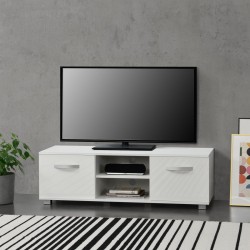 Шкаф за телевизор с вратички и рафтове, ПДЧ, Бял - Comode TV