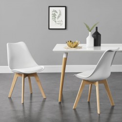 Трапезарен комплект  81 x 49 x 57 cm , 2 броя столове, тапицирани с изкуствена кожа с крака от буково дърво, Бели - Scaune de dining