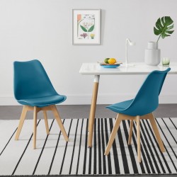 Трапезарен комплект  81 x 49 x 57 cm , 2 броя столове, тапицирани с изкуствена кожа с крака от буково дърво, Тюркоаз - Scaune de dining