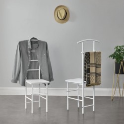 Мъжки камериерски стол Anahim, размери 107x45x45 см със закачалка + поставка за панталон, рафт с метална рамка,  Бял цвят - Cuiere