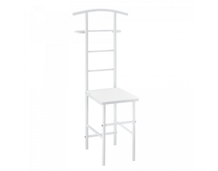 Мъжки камериерски стол Anahim, размери 107x45x45 см със закачалка + поставка за панталон, рафт с метална рамка,  Бял цвят