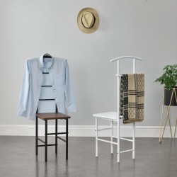Мъжки камериерски стол Anahim, размери  107x45x45 см,  със закачалка + поставка за панталон, рафт, метална рамка, вид на орех - Cuiere